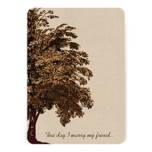 Romantic Brown Oak Tree Wedding Custom Invites
