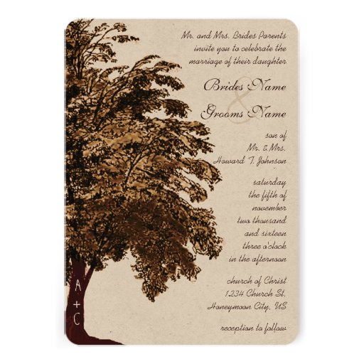 Romantic Brown Oak Tree Wedding Custom Invites