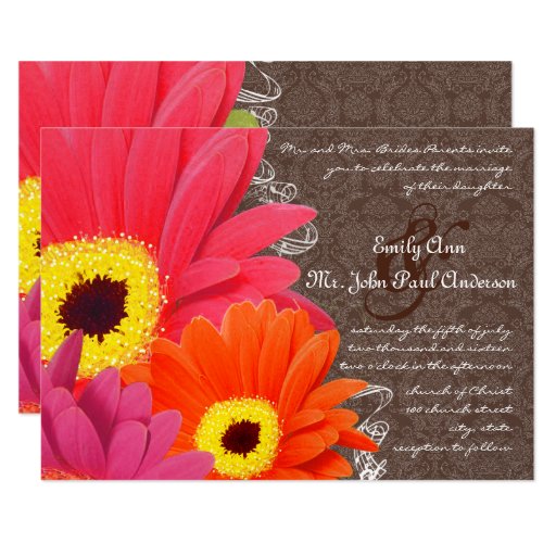 Romantic Coral & Fuchsia Gerber Daisy Wedding Card Zazzle