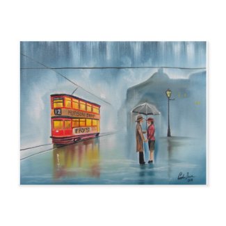 ROMANTIC COUPLE RAINY DAY UMBRELLA postcard