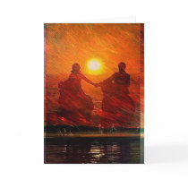 Romantic Couple ride into the sunset on horseback Card