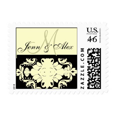 Romantic Cream Damask Monogram Wedding Postage