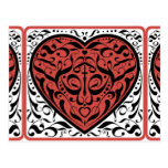 Romantic Damask Stylized Red and Black Heart Post Card