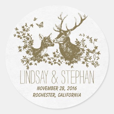 Romantic deer wedding stickers stickers