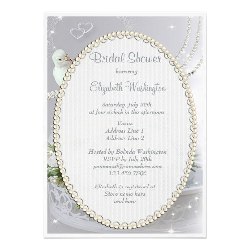 Romantic Doves, Sparkles & Roses Bridal Shower Personalized Invitation