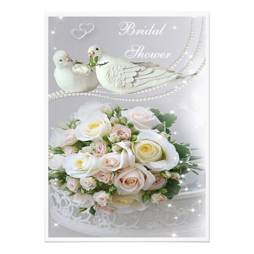 Romantic Doves, Sparkles & Roses Bridal Shower Personalized Invitation