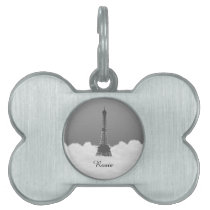 Romantic Eiffel Tower Floating In Cloud Pet Tags at Zazzle