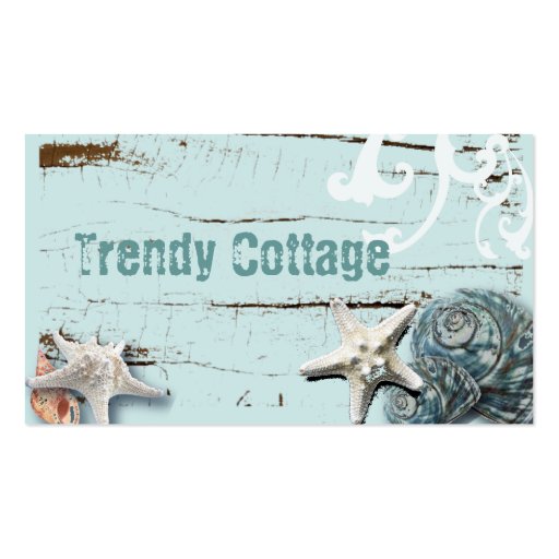 Romantic Elegant blue Seashell Beach decor Business Card Template (front side)
