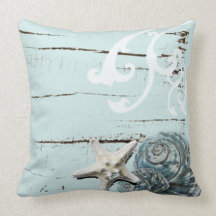 Romantic Elegant blue Seashell Beach decor Pillow