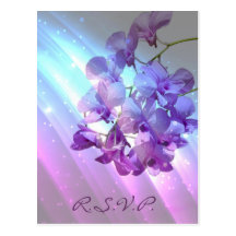 romantic elegant purple orchid wedding RSVP Postcard