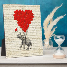 Romantic elephant & heart balloons photo plaques