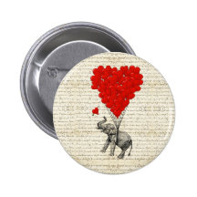 Romantic elephant & heart balloons pins