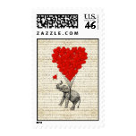 Romantic elephant & heart balloons stamps