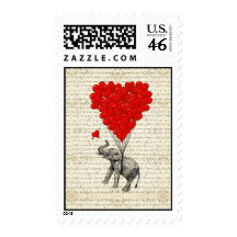 Romantic elephant & heart balloons stamps