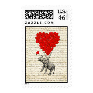 Romantic elephant & heart balloons stamps