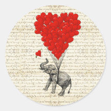 Romantic elephant & heart balloons sticker
