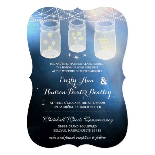 Romantic Firefly Mason Jar Wedding Custom Announcements