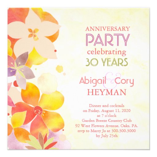 Romantic Floral 30th Wedding Anniversary Party Custom Invitations (front side)