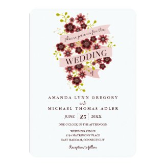 Romantic Floral Bouquet Banner Wedding Invitation 5" X 7" Invitation Card
