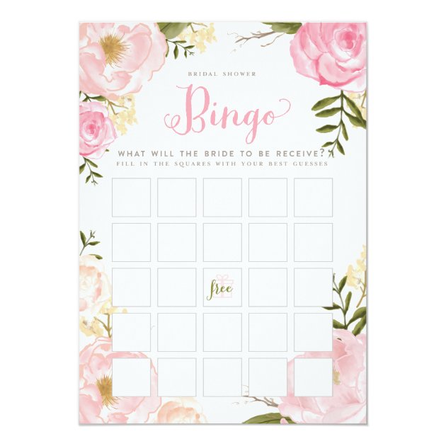 Romantic Floral Bridal Shower Bingo Game Card (front side)