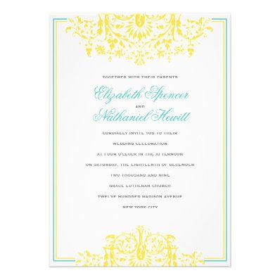 Romantic Flourish Wedding Invitation Blue & Yellow