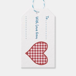 Romantic Gingham Heart and Red Rose Gift Tags Pack Of Gift Tags