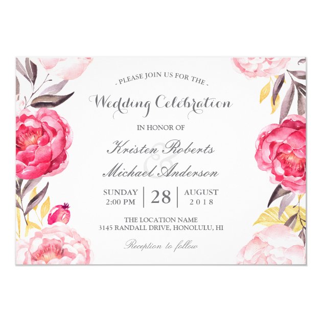 Romantic Gray Pink Floral Wedding Celebration Card