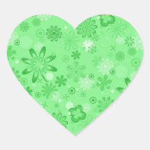 Romantic Green Floral Pattern Heart Sticker