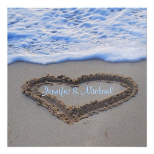 Romantic Heart in Sand beach Wedding Personalized Announcements