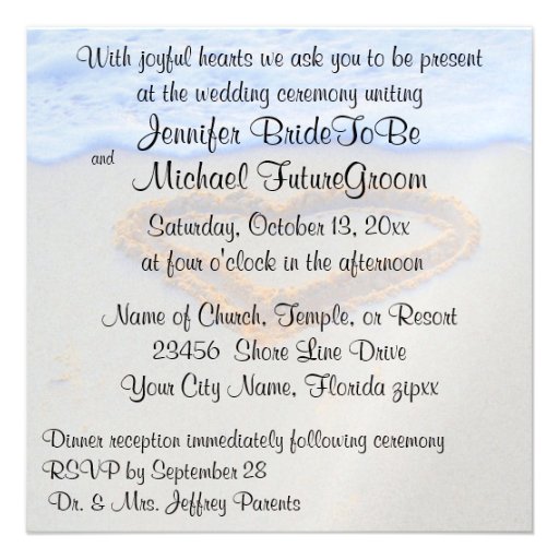 Romantic Heart in Sand beach Wedding Personalized Announcements