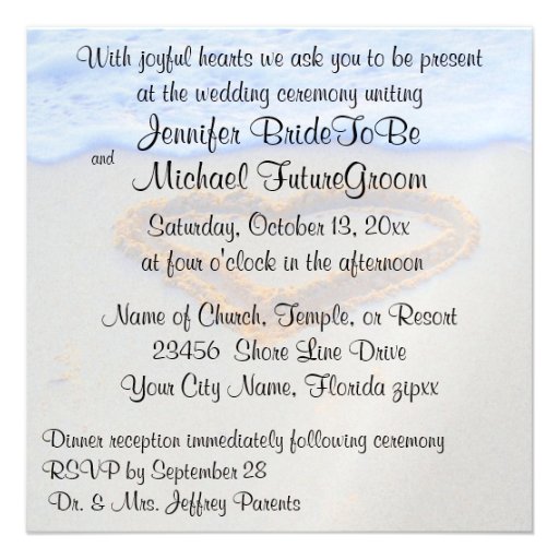 Romantic Heart in Sand beach Wedding Personalized Announcements