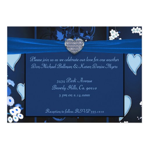 Romantic Hearts In Blue Floral Invite