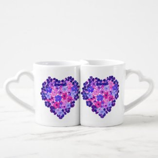 Romantic Hearts of Flowers Nesting Lovers Mugs