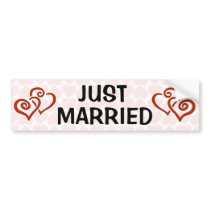Romantic Intertwined Heart Pattern Just Married Bumper Stickers