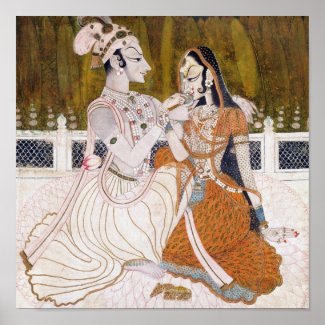 Romantic Krishna and Radha Painting Posters