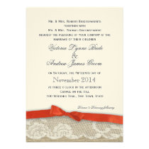 Romantic Lace an Orange Bow Wedding invitations