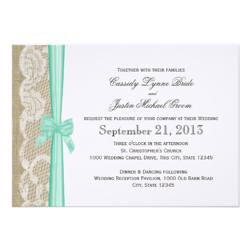 Romantic Lace and Bow Wedding Personalized Invite