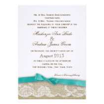 Romantic Lace and Dark Aqua Bow Wedding invitations