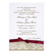 Romantic Lace and Deep Red Bow Wedding invitations