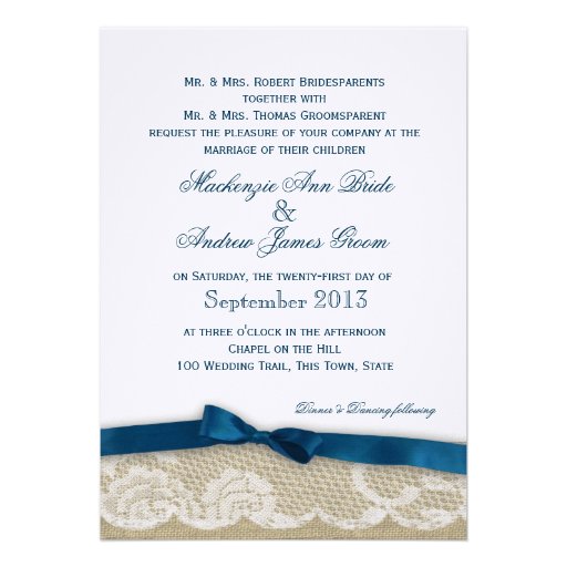 Romantic Lace and Navy Bow Wedding Invites