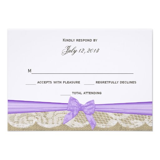 Romantic Lace and Purple Bow Response Personalized Invitation