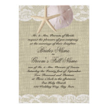 Romantic Lace and Sea Shell Beach Wedding Personalized Invitation