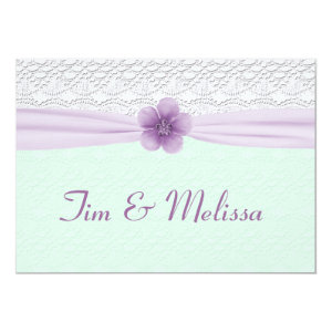 Romantic Lace & Flower, Lavender & Mint Green 5x7 Paper Invitation Card