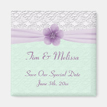 Romantic Lace & Flower, Lavender & Mint Green Magnet