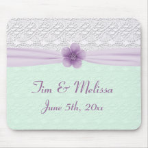 Romantic Lace & Flower, Lavender & Mint Green Mousepads
