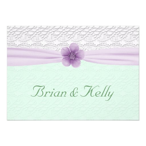 Romantic Lace Flower Mint Green Lavender Invite