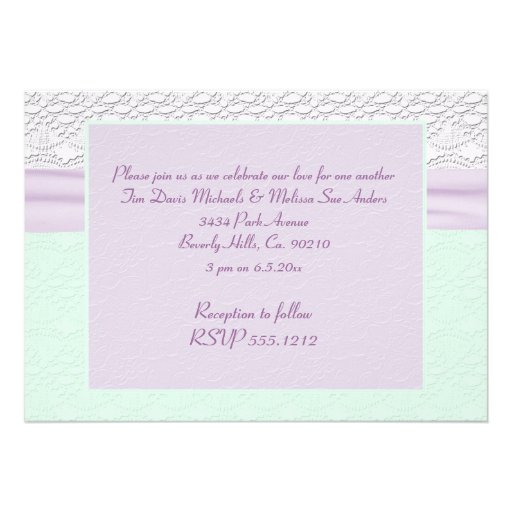 Romantic Lace Flower Mint Green Lavender Invite