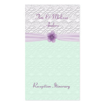 Romantic Lace Flower Mint Green Lavender Itinerary Business Card Template