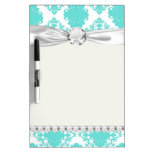 romantic light aqua blue on white elegant damask dry erase whiteboards