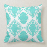 romantic light aqua blue on white elegant damask pillow